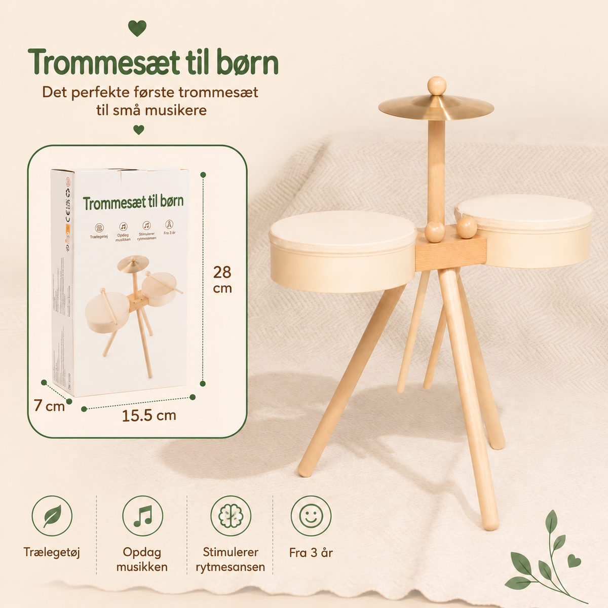 Trommesæt i træ – trommer og xylofon